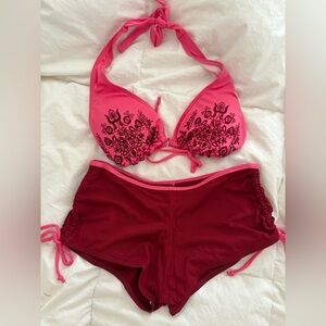 Pink and Red Floral Bikini Set